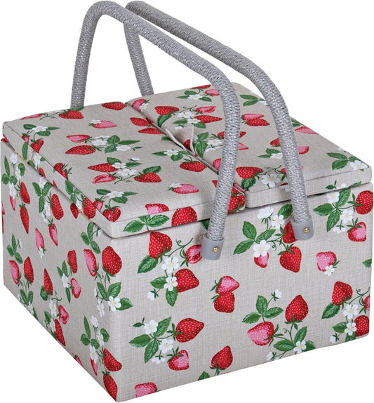Hobby Gift Sewing Box (L) Twin Lid Square: Strawberry Greenhouse
