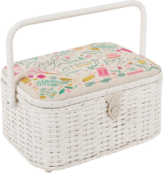 Hobby Gift Sewing Box (L) Oval Wicker Basket Embroidered: My Sewing