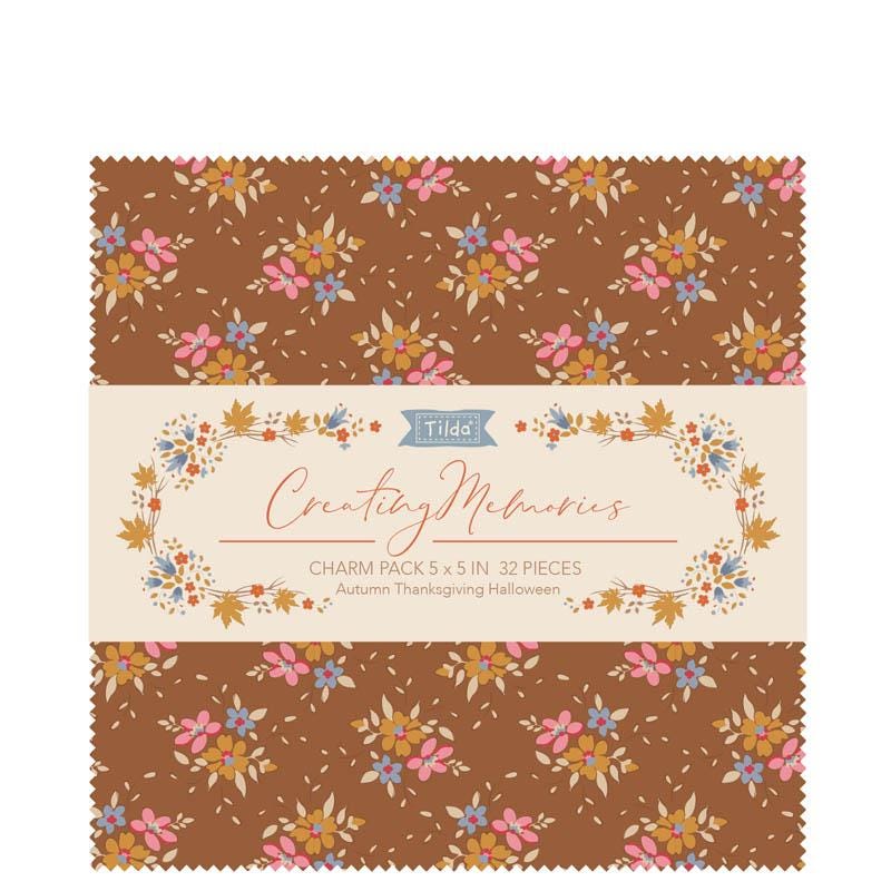 Tilda Fabric Charm Pack Permanent Creating Memories 12.5 x 12.5cm Autumn: 32 Pieces