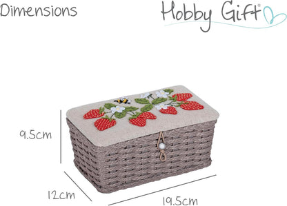 Hobby Gift Sewing Box (S) Wicker Basket with Appliqué Design: Strawberry Greenhouse
