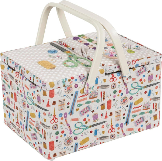 Hobby Gift Sewing Box (L) Twin Lid Appliqué and Embroidered: Haby Notions