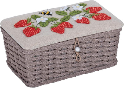 Hobby Gift Sewing Box (S) Wicker Basket with Appliqué Design: Strawberry Greenhouse