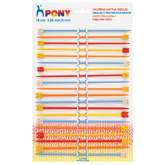 Pony Knitting Pins Single-Ended Plastic Coloured Children's: 18cm x 3.25mm and 4.00mm