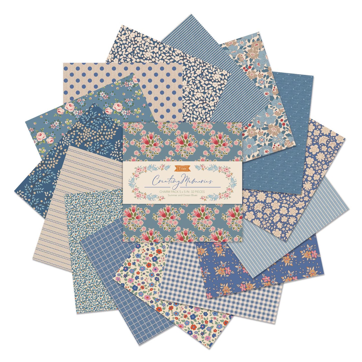 Tilda Fabric Charm Pack Permanent Creating Memories 12.5 x 12.5cm Summer: 32 Pieces