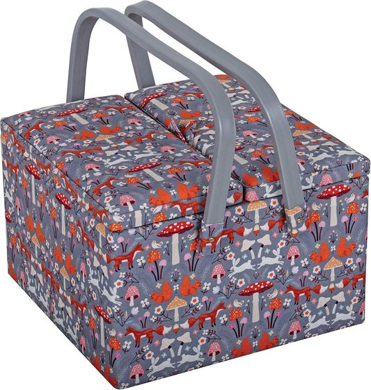 Hobby Gift Sewing Box (L) Twin Lid Square: Woodland Toadstool
