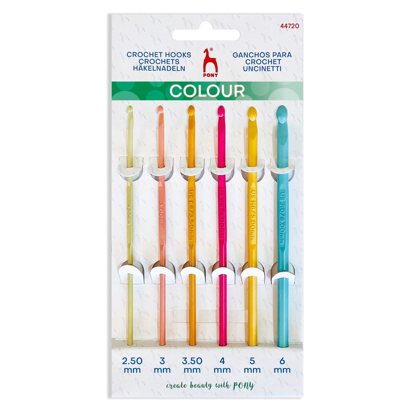 Pony Crochet Hook Set Coloured Anodised Aluminium: 15cm x 2.50 - 6mm