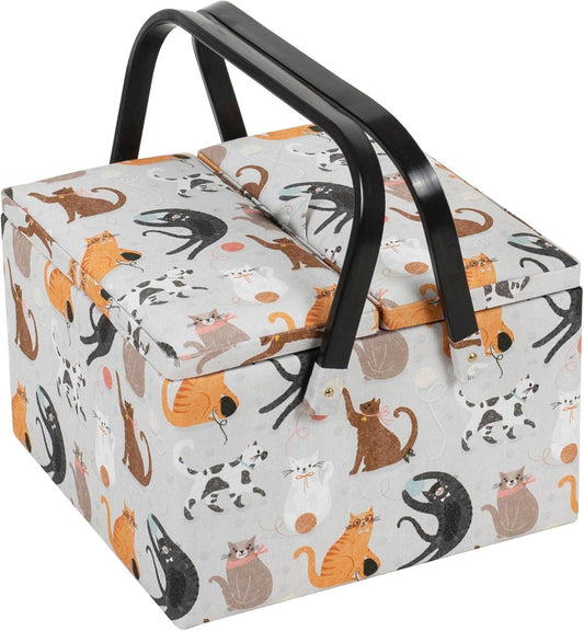 Hobby Gift Sewing Box (L) Twin Lid Square: Cats