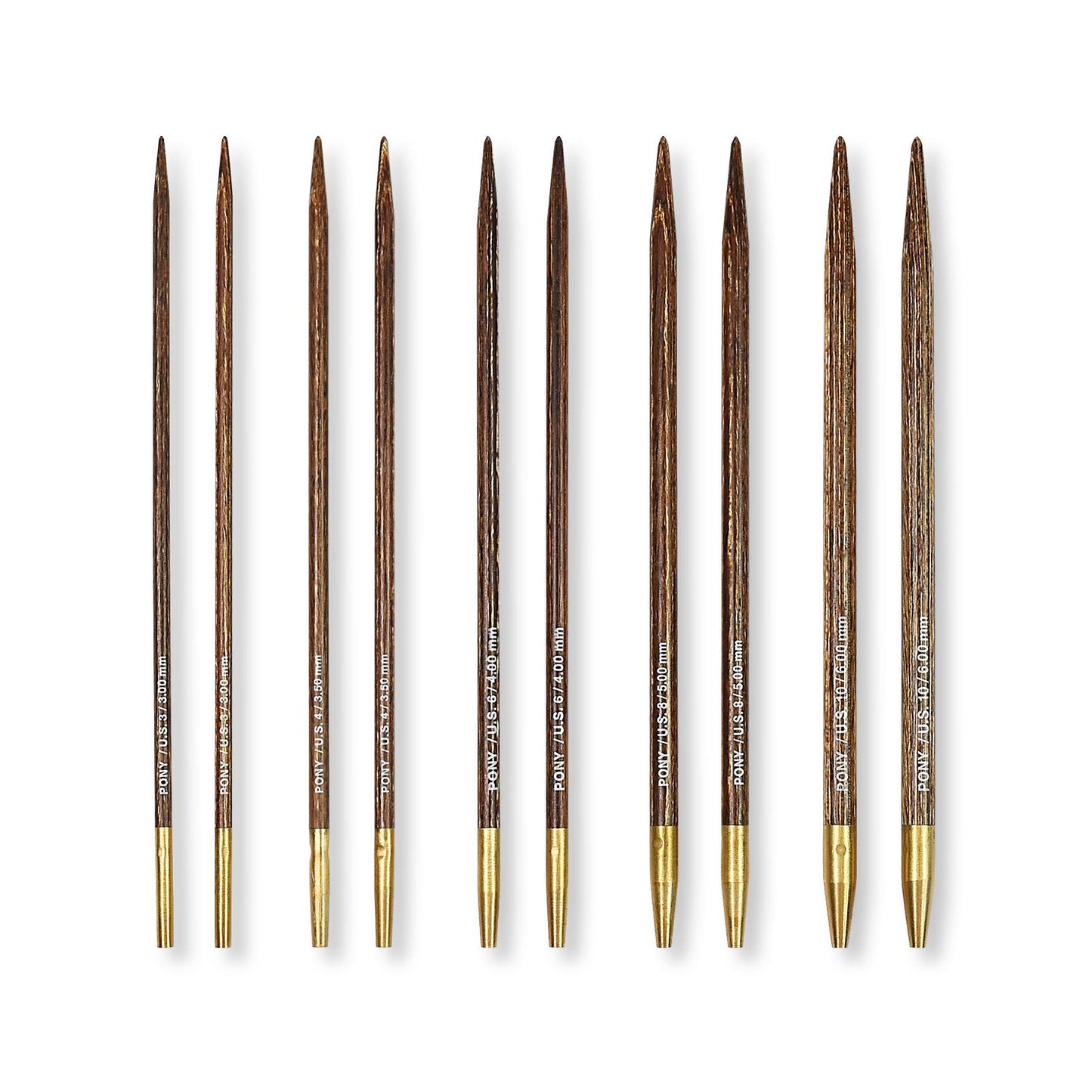 Pony Knitting Pins Double-Ended Sets of Five in Felt Case: 14cm x 3.00 - 6.00mm