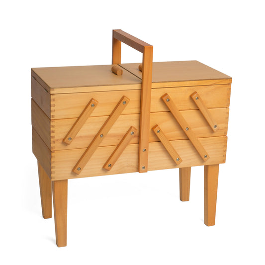 Hobby Gift Sewing Box Cantilever Beech Wood 3 Tier with Legs