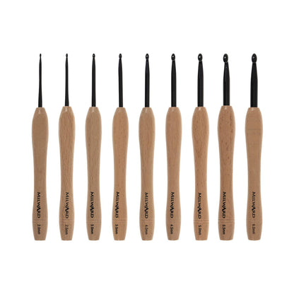 Milward Crochet Hook Set Beech Wooden Handle 14cm x 2.50 - 5.00mm: Pack of 9