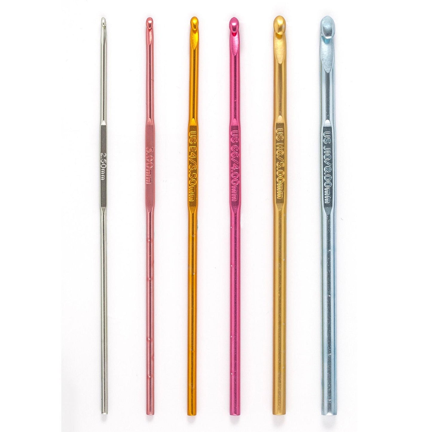 Pony Crochet Hook Set Coloured Anodised Aluminium: 15cm x 2.50 - 6mm
