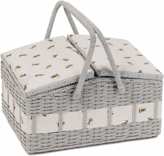 Hobby Gift Sewing Box (L) Twin-Lidded Wicker Hamper Bee