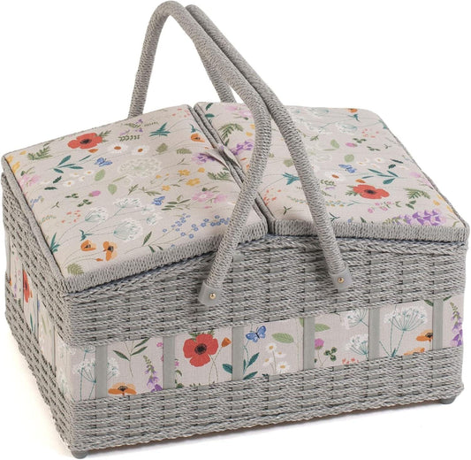 Hobby Gift Sewing Box (L) Twin-Lidded Wicker Hamper: Wildflowers