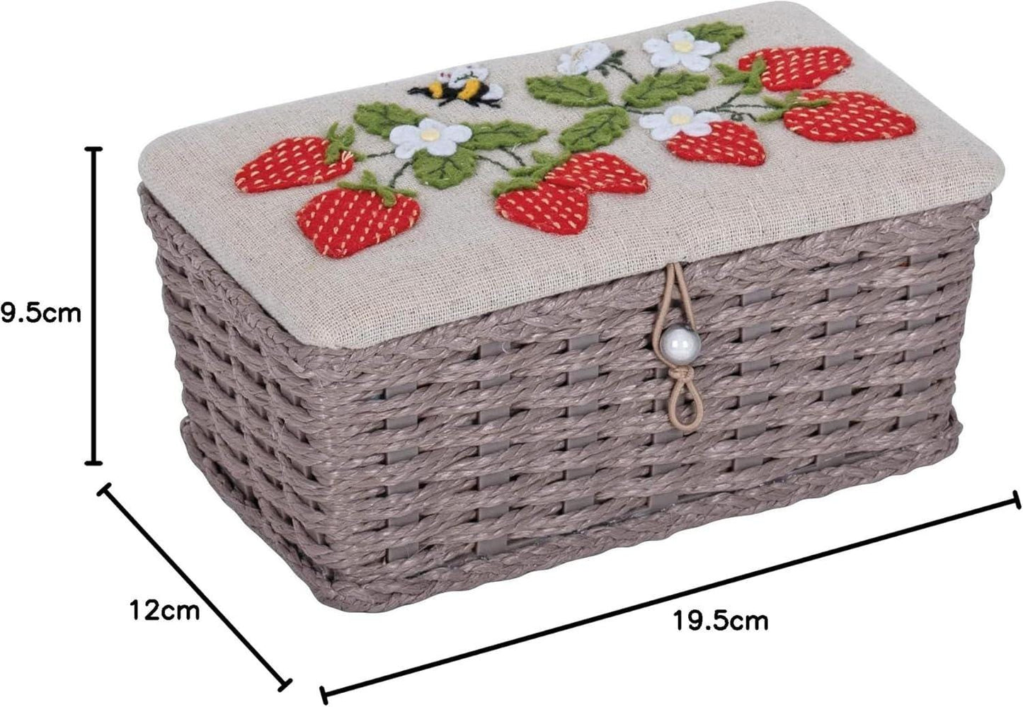 Hobby Gift Sewing Box (S) Wicker Basket with Appliqué Design: Strawberry Greenhouse