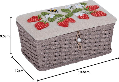 Hobby Gift Sewing Box (S) Wicker Basket with Appliqué Design: Strawberry Greenhouse