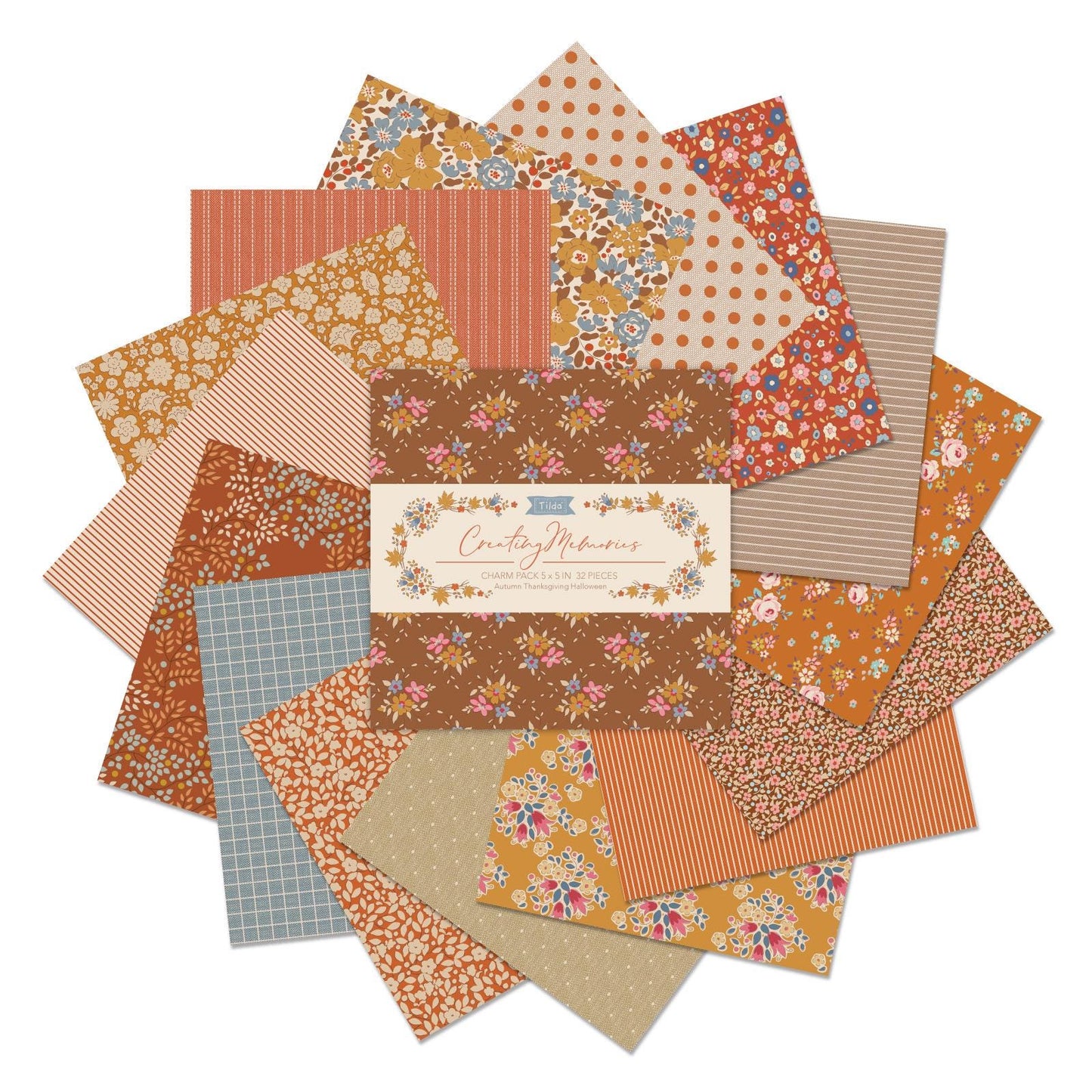 Tilda Fabric Charm Pack Permanent Creating Memories 12.5 x 12.5cm Autumn: 32 Pieces